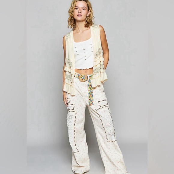 POL Cream and Yellow Boho Belt With Flowers Size OS NEW IN Package - Picture 4 of 11